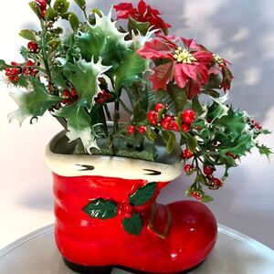 Vintage 1969 Lefton Santa Boot with poinsettia So cute!